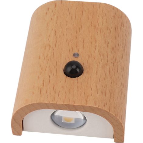 Applique murale lumineuse en bois de hêtre avec détecteur de mouvement crépusculaire et aimant, éclairage latéral LED rechargeable par USB, double éclairage latéral (1/5)