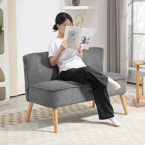 Divano imbottito a 2 posti, in legno, poliestere effetto velluto e schiuma, 117 x 56,5 x 77 cm, grigio.