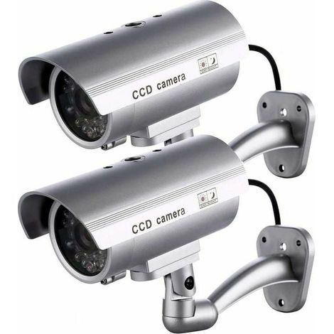 2 x Camera Factice Caméra Extérieure Factice Pour une Utilisation Intérieure ou Extérieure Avec une Forme de Balle LED Clignotante Guazhuni（Argent） (1/5)
