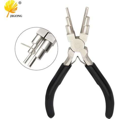 Pince à bijoux à six sections de 15 cm, à anneau en C étagé, à extrémité ouverte, à ressort rond, à bec rond, pince pour sertissage de bijoux DIY (1/5)
