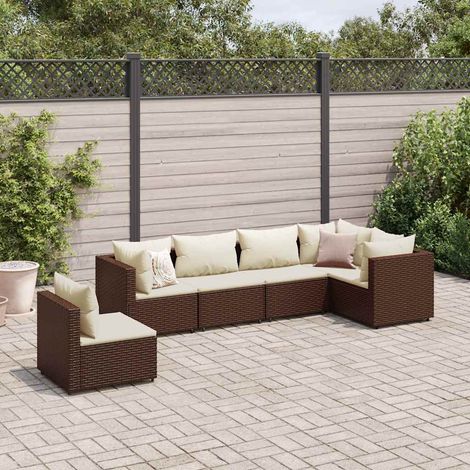 Salon de jardin 6 pièces en résine tressée marron avec coussins modulables - PANGIVO (1/5)