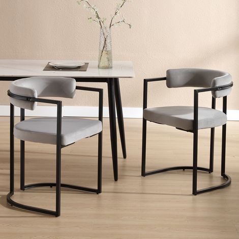 Wahson Esszimmerstühle 2er Set aus Samt, Küchenstühle Modern Wohnzimmerstuhl mit Metallgestell für Küche Wohnzimmer, Grau