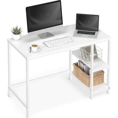 Vasagle – Bureau droit 60 x 120 cm avec étagère réversible – Cadre en acier – Pieds réglables pour stabilité – Style industriel blanc