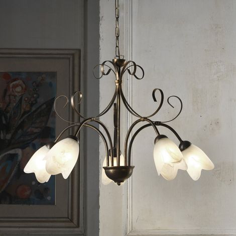 [NEUWERTIG] Onli Hängeleuchte Lampe Odino Bronzefarben Metall Glas Fünfflammig E14 Dimmbar B-Ware (1/2)