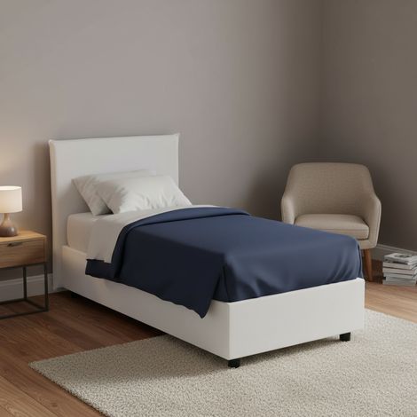 Dmora - Cama individual Dbabb, Cama contenedor con tapizado en ecopiel, 100% Made in Italy, Apertura frontal, con colchón Cm 80x200 incluido, Blanco (1/5)