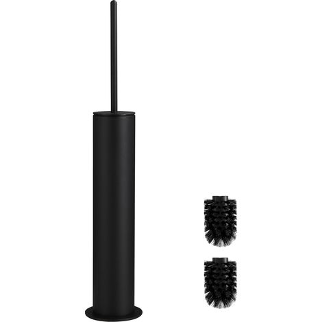 Brosse WC noire en métal avec 2 têtes de brosse, design fin, ronde, pour la salle de bain (1/5)