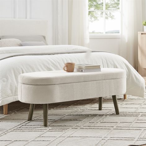 Banc de Rangement Design - 110x40x42 cm - Coffre de 20L en Tissu Chenille avec Pieds en Bois et Châssis en Bois Massif - Beige (1/5)