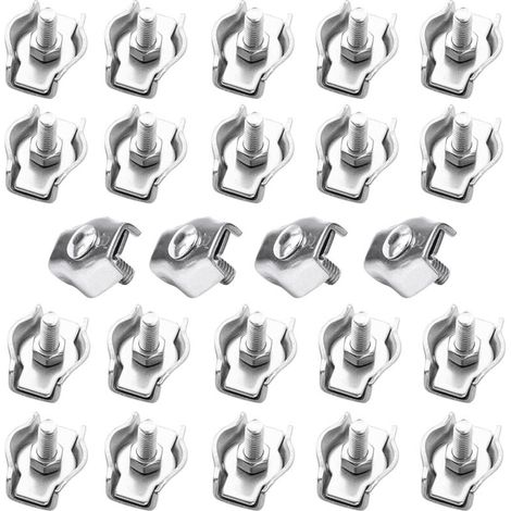 24 Pièces Pince Câble Métallique,Serre-Câble M3,Clips de Câble en Acier Inoxydable Pour Câble D’Acier 3mm,Simplex Clips Pour Les Chantiers de Construction et Les Navires (1/5)