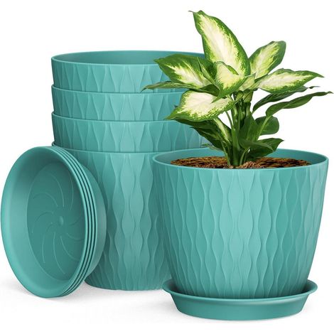 5er Set Blumentöpfe mit Bewässerungssystem 20,3cm Dunkelgrün (1/5)