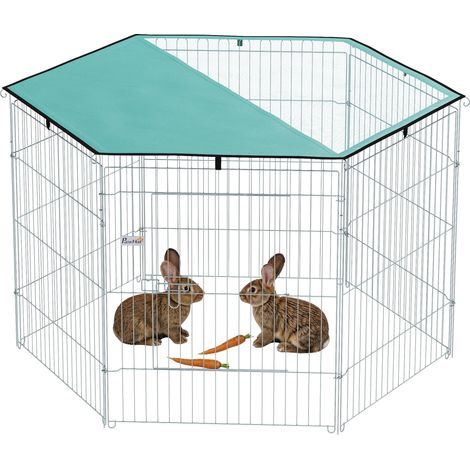 Parc pour chien, enclos chien 6 panneaux avec toit, modulable et pliable, enclos portable 76H cm avec porte argent vert