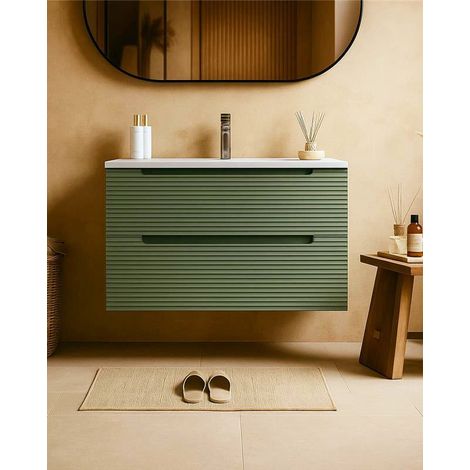 Exagonshop Mobile bagno muschio 100x45 Mango lavabo in ceramica