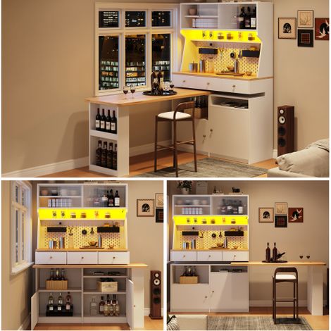 Mobile da cucina (13745178 cm), credenza alta da cucina, credenza multiuso, mobile per snack, mobile tavolo, scrivania, mobile contenitore con due ante e tre cassetti, bianco (1/5)