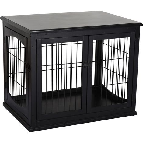 Casita Para Perros Con Superficie De Mesa, Jaula Para Animales Pequeños Para Uso En Interiores, Metal Mdf, Negro, 81X58,5X66 Cm