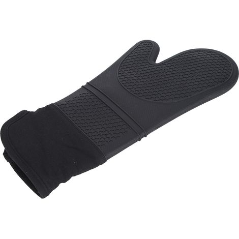 Gants de cuisine en silicone texturé à ouverture oblique, antidérapants, doux, durables et flexibles, doublure en coton (noirs) (1/5)
