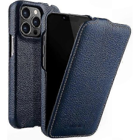 Coque iPhone 12 Pro à rabat vertical, cuir véritable de vache, texture litchi, étui protecteur avec couverture rigide et doublure souple (1/5)