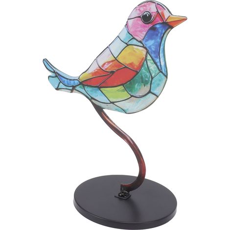 Ornement de table oiseau sur branche en fer à double couche multicolore, socle déco maison, 1 oiseau (1/5)