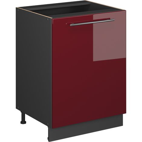 Mobiletto base cucina Fame-Line, Bordeaux lucido/Antracite, 60 cm 1 anta senza piano di lavoro, Vicco (1/5)