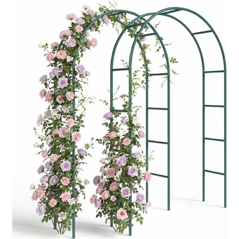TERRE JARDIN - Arcos de jardín de metal verde para plantas trepadoras - 240 x 140 cm