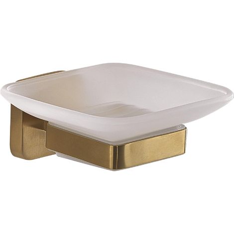 Porte-Savon Mural de Salle de Bain 10,3 x 11,6 x 5 cm en Acier Inoxydable et Verre chromé satiné Or Mat PVD, vis et adhésif Inclus (1/5)