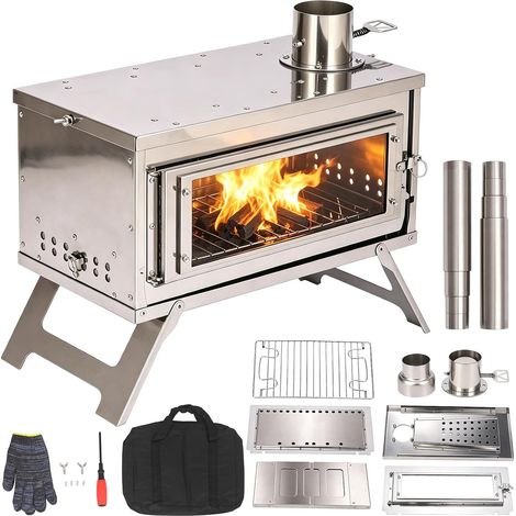 Stainless Steel Tent Oven with Fireplace, Portable Wood Stove with Carry Bag and Ash Grate, High Temperature Resistant Wood Stove for Camping (1/5)