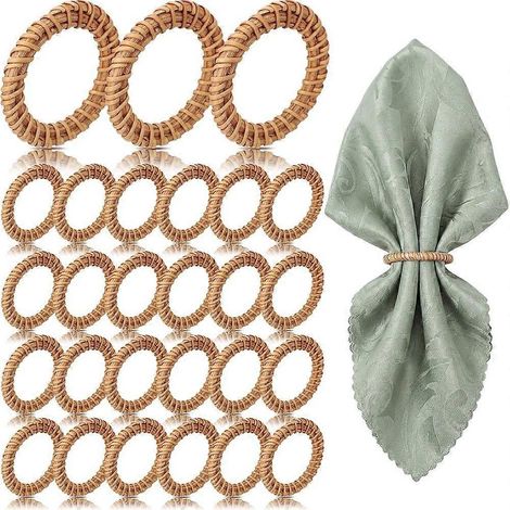 Lot de 50 ronds de serviette en rotin tressé style bohème rustique parfaits pour les banquets les mariages à la maison et autres événements. (1/5)