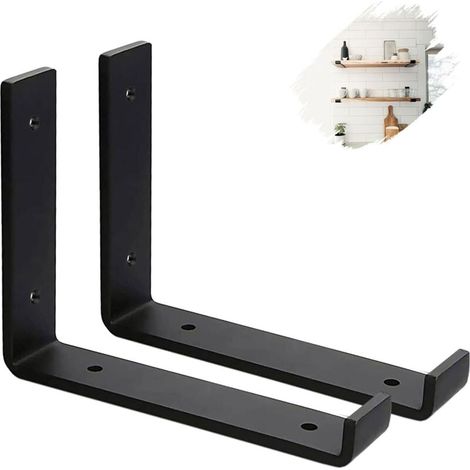 Lot de 2 supports muraux d'échafaudage de 5 mm d'épaisseur - Support mural - Avec vis assorties noires (25 cm) (1/5)