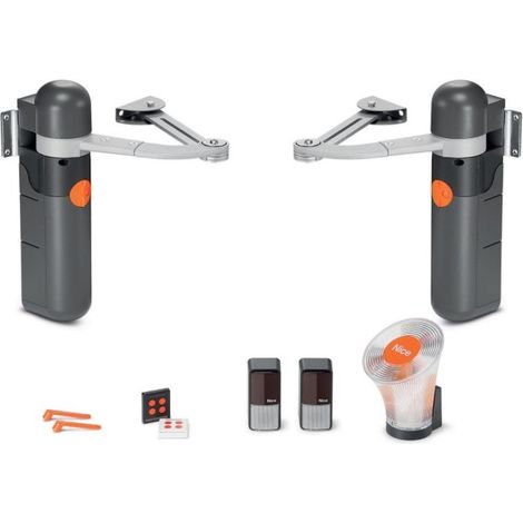 Nice – Kit de motorisation de portail – Pour portails battants jusqu’à 1.6m et 100kg – Technologie BUS à 2 fils – 2 moteurs ALTO100 avec récepteur intégré