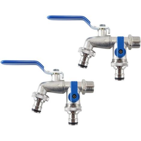 Set of 2 Double 1/2 Inch Ball Valves for Outdoor Use, for Garden Watering, Car Washing and Laundry (1/5)