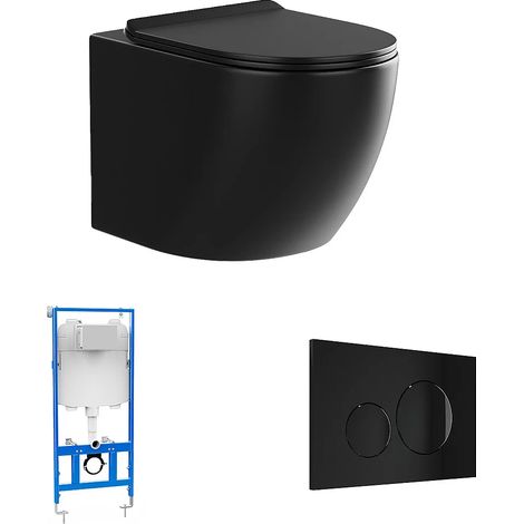 Pacchetto WC sospeso Nero opaco con telaio e piastra di attivazione - JAVOINE (1/5)