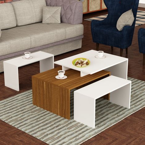 Mesa de café DILARA 105 cm blanco y madera