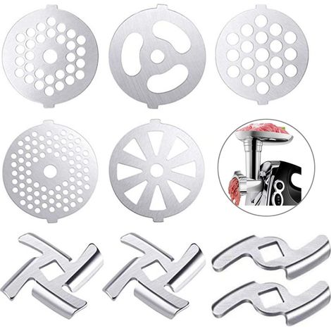 Lames de hachoir à viande en acier inoxydable, compatibles avec les hachoirs de taille 5 - Accessoires pour hachoir de cuisine (lot de 9) (1/5)