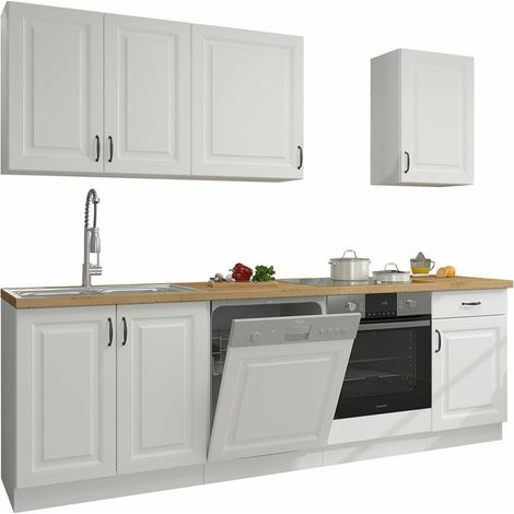 Conjunto de cocina modular Retro White 150 , 250x52cm, MDF, Aglomerado laminado, LED