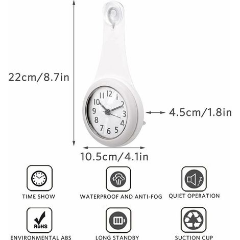 Agatige Wasserdichte Wanduhr, Wasserdichte Badezimmeruhr, Kleine Wanduhr mit Saugnapf für Badezimmer, Schlafzimmer (1/5)
