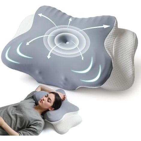 Oreiller Ergonomique Cervical,Oreiller Mémoire Forme pour Soutien de la Nuquer,Coussin Orthopédique Soulagement des Douleurs,Respirant,Idéal pour Dormir sur Le Côté, Dos et Ventr, (Gris) (1/5)