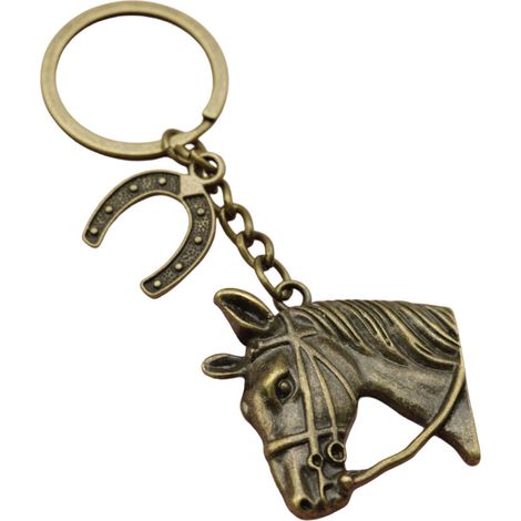 Portachiavi in metallo leggero con testa di cavallo in bronzo
