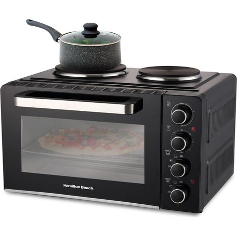 Mini Oven with Double Hotplate 28L by Hamilton Beach  HB28HDB