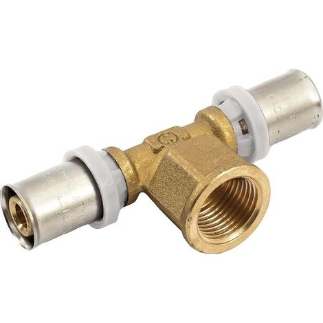 Té à sertir pour tube multicouche Acopex Alu diamètre nominal 20 avec sortie femelle à visser au centre 1/2'' (15x21) - THERMACOME