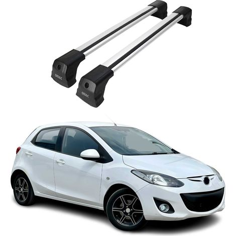 OMAC Dachträger Querträger kompatibel mit Mazda2 mk2 2007-2014 – 2 Stangen – Abschließbar – Aluminium Silber (1/5)
