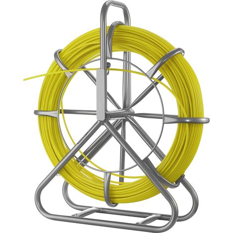 Mophorn Fiberglas Kabelrad 100 m Ø6,3 mm Glasfaserstab mit Ständer, Kabel-Einziehhilfe mit Markierungen, Kabelwerkzeug für Wände und Elektroinstallationsrohre, nicht leitend