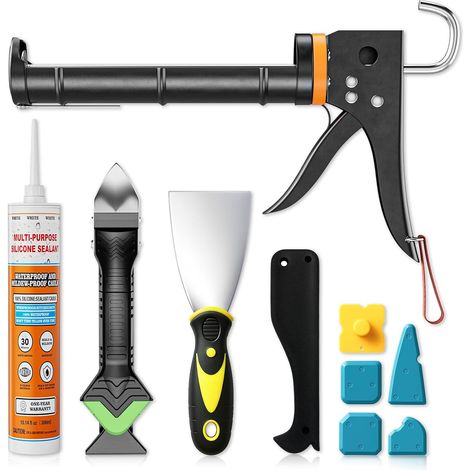 Kit di pressatura per cartucce di silicone - Pistola per cartucce di silicone bianco impermeabile 5 in 1 - Estrattore di sigillante siliconico - Adatto per bagno, cucina, pavimento, finestra, lavandin (1/5)