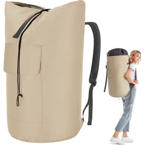 Sac à linge extra large et ultra-résistant, sac à dos à linge de 115 L, sac à linge robuste avec sangles, sac à linge vert armée pour (1/5)