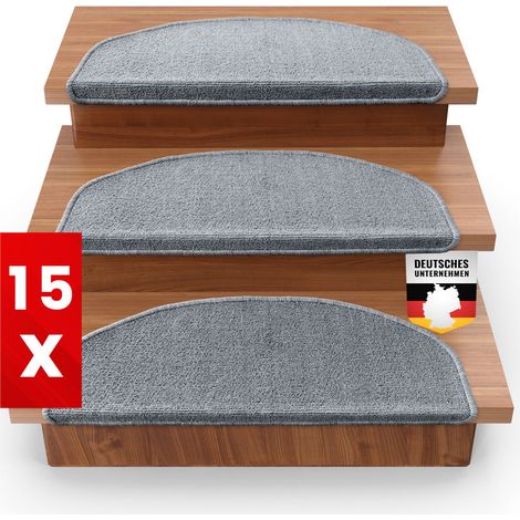 x 15 Tapis d'escalier London, Gris clair, 23,5 x 65 cm, Demi-cercle