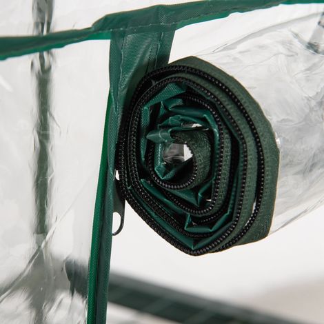 Étagère transparente 3 niveaux 69x49x125cm, structure acier, housse plastique incluse pour organisation. (1/5)