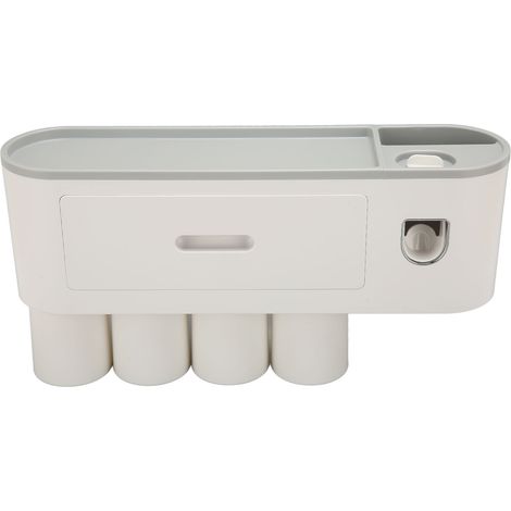 Porte-brosses à dents mural avec distributeur de dentifrice intégré - Installation facile - Accessoire de salle de bain polyvalent - 4 compartiments (1/5)