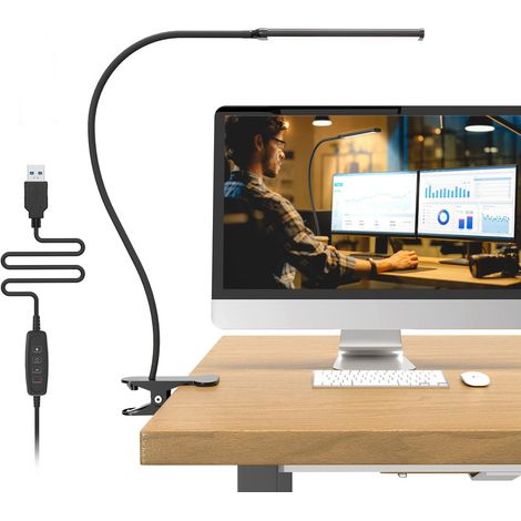 Lampe de Bureau LED Lampe à Pince à Col de Cygne 70cm,flexion aléatoire,3 Températures,10 Luminosités Réglables,pour PC/Atelier (1/5)