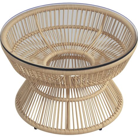 Table basse ronde de jardin en résine rotin et verre trempé Ø60 cm, idéale pour l'extérieur et le style moderne. (1/5)
