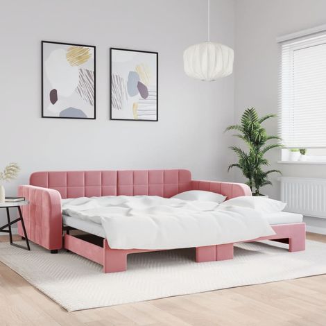 Sofá cama nido terciopelo rosa 100x200 cm (1/5)