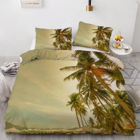Bettwäsche-Set 155x220 cm 3-teilig Mikrofaser Tropisch Palme 3D Wendebettwäsche mit Reißverschluss