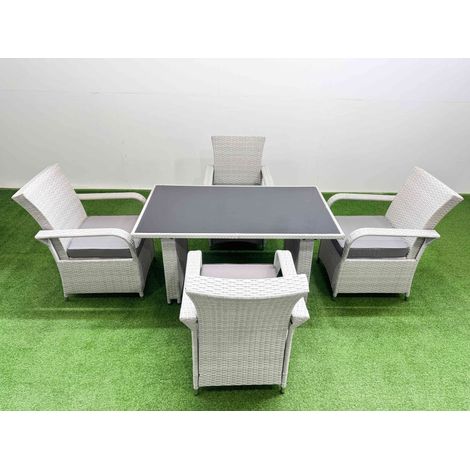 Fimous Wicker PE Rattan Garden Furniture Set Patio Outdoor 4 Chairs Plus Rectangular Dining Table Set Light Grey Mixed (1/5)
