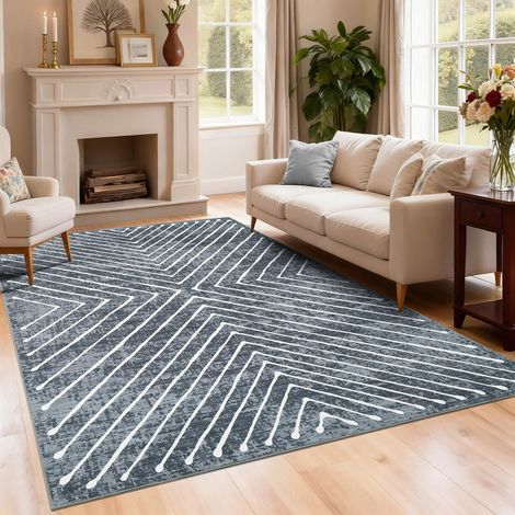 Tapis moderne et minimaliste pour salon, 140 x 200 cm, gris foncé (1/5)